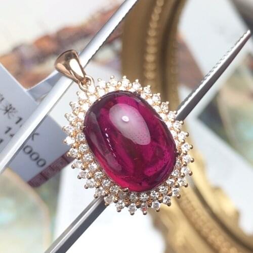 A406 Tourmaline Pendant Fine Jewelry Real 18 K Gold 100% Natural Rubi Tourmaline 10.3ct Gemstones Diamond Pendant Necklace