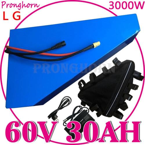 60V Scooter Battery 60V 30Ah triangle Ebike Battery 60V1000W 2000W 2500W Electric Bike lithium Battery use LG Cell With Charger
