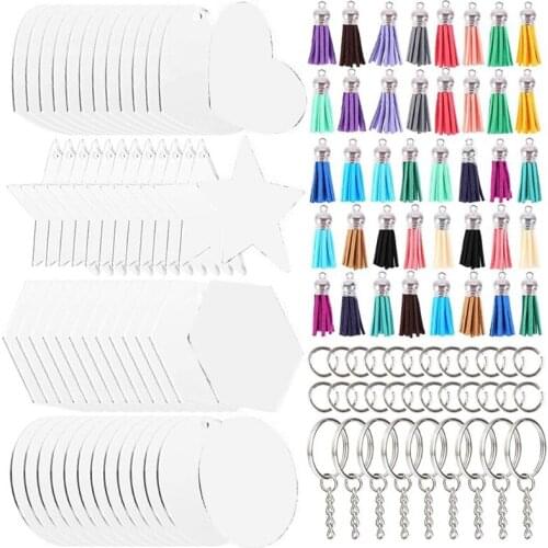 Acrylic Keychains Blank Colorful Tassels Metal Decoration Key Rings with Extension Chain 40 Small Rings for DIY Projects