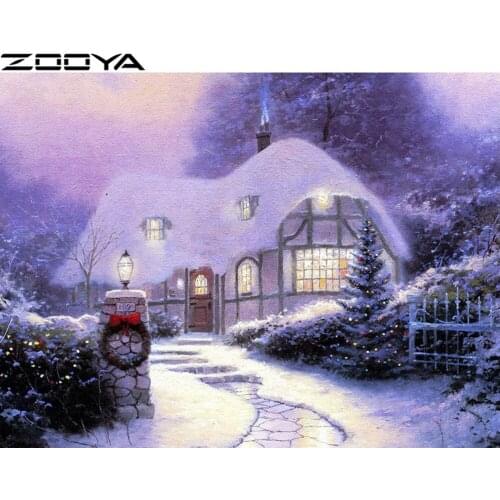 ZOOYA Diamond Embroidery 5D DIY Diamond Painting Embroidery With Diamonds Gift Christmas Tree Snow House Purple Landscape R595