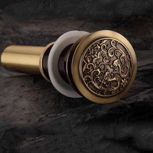 Antique Brass Chinese Dragon Style Bathroom basin waste Pop Up Waste Vanity Vessel Sink Drain With Without Overflow WF0036A