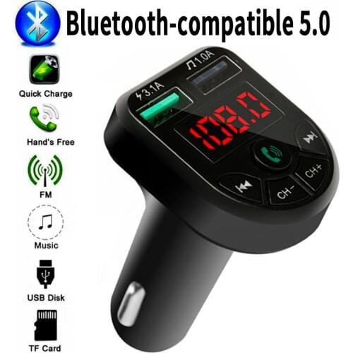 Car Bluetooth 5.0 FM Transmitter Car Kit MP3 Modulator Player Wireless Handsfree Audio Receiver Dual USB Fast Charger 3.1A