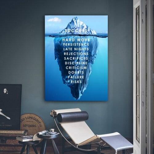 Iceberg Of Success Canvas Poster Wooden Scroll Painting Landscape Motivational Quote Nordic Poster Picture For Living Room Frame