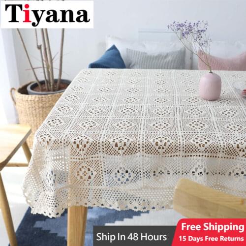 White Lace Crocheted Tablecloth Cotton Rectangle Table Cloth Home Hotel Textile DecorZB-TC017D3