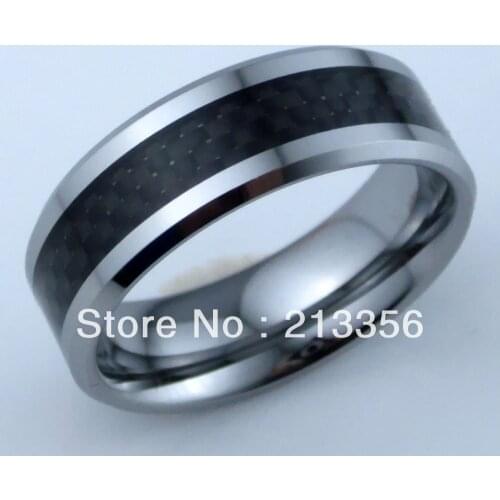 FREE SHIPPING!USA WHOLESALES CHEAP PRICE BRAZIL RUSSIA HOT SELLING 8MM WOMEN&MENS BLACK FIBER BEVELED TUNGSTEN WEDDING RING