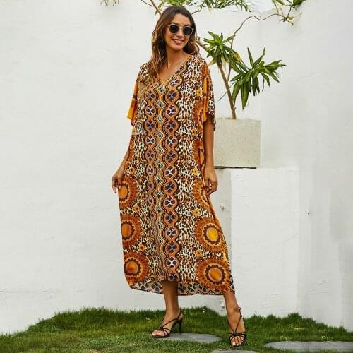 Middle East Turkish Style Print Short Sleeve Dress Muslim Large Size Ladies Long Dress 2021spring Summer New Leisure Dubai Abaya