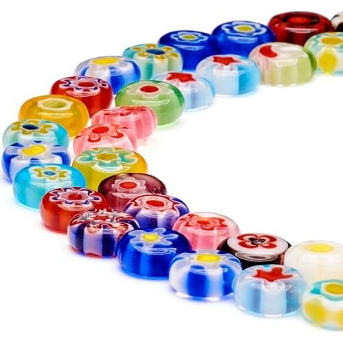 6mm 8mm 10mm Handmade Flower Patterns Millefiori Glass Beads Strands Flat Round Millefiori Lampwork Beads for DIY Jewelry Making