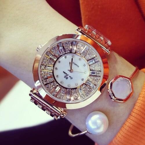 BS New Full Diamond Womens Watch Crystal Ladies Bracelet Wrist Watches Clock relojes Quartz ladies watches for women 116635