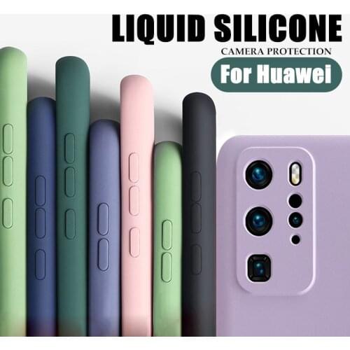 Liquid Silicone Case For Huawei P40 Lite P20 P30 Pro Y5 Y6 Y7 Y9 Prime P Smart Z Plus 2019 Honor X10 Max Soft Protection Cover
