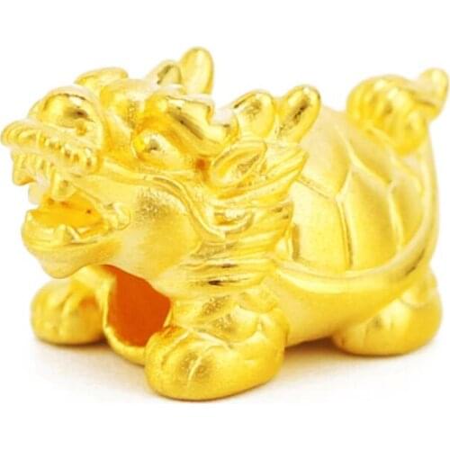 Pure 999 24k Yellow Gold Pendant/3D Dragon Head Tortoise Body Bead Pendant / 2g