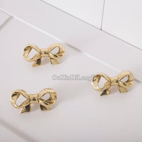 European Luxury 10PCS Brass Bowknot Cabinet Door Handles Drawer Pulls Cupboard Wardrobe Clost Kitchen TV Cabinet Handles & Knobs