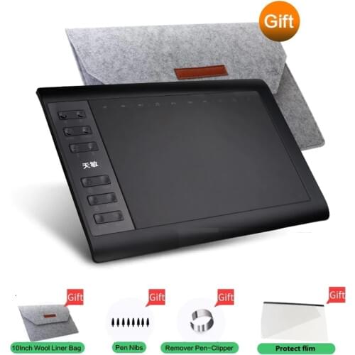 10moons 1060Plus Graphic tablet 10x6 Inch Designer Digital Drawing Tablet 8192 Levels Battery-Free Pen With for Windows and Mac
