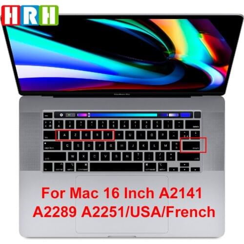 HRH Black Silicone French Keyboard Skin Cover US Version For MacBook New Pro 16 2019 A2141 M1 Chip A2338/A2251/A2289 2020