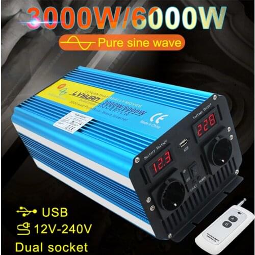 6000W Wireless Remote Control Inverter Pure Sine Wave Inverter 12v 220v Dual USB AC Outlets LED Display Durable Car Inverter