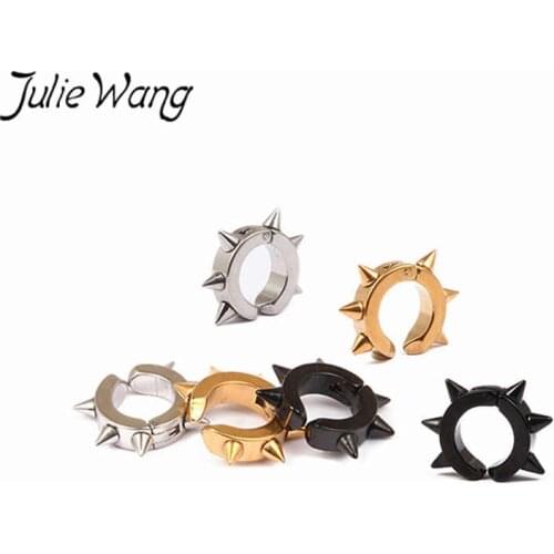 Julie Wang 3 Pairs Spike Ear Clip Mixed 3 Colors Stainless Steel Earrings Fashion Men Women Punk Jewelry Without Puncture