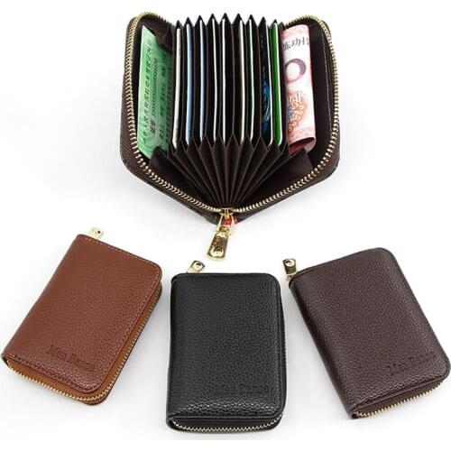 Men Business Card Holder Leather Credit Card Holder Women Zipper Pocket Unisex Card Case Zipper Coin Purse Passport Card Wallet