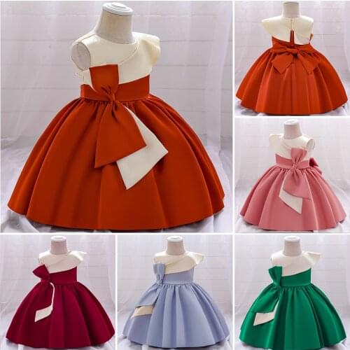 Summer Patchwork Baptism Costume First 1st Birthday Baby Girl Bow Princess Party Dress