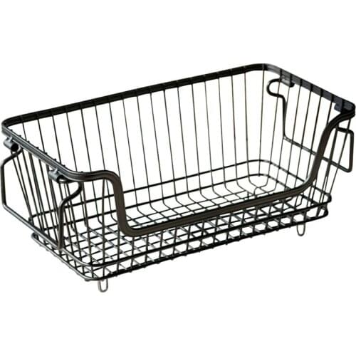 Kitchen Storage Basket Counter Cabinet Fruit Vegetable Iron Art Storage Basket with Handles Rectangular Storage Box