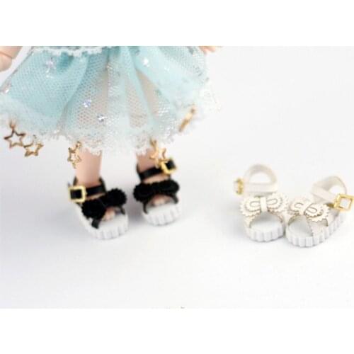 OB11 doll shoes are suitable for 1/12 size Blythes fashion versatile bow-tie shoes princess style sandals pink white black etc