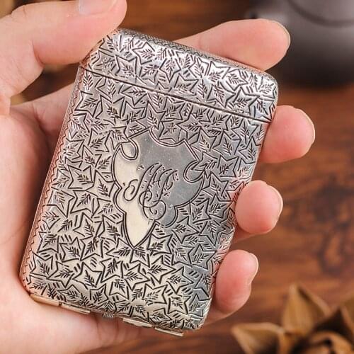 1pc Retro Hand-carved Metal Cigarette Case Silver Plated Cigarettes Cases for 14 Portable Cigarette Box Smoking Tools Gifts