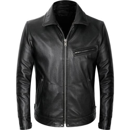 Real Mens Business Casual Jacket Slim Fit Short Style Cowhide Coat Genuine Leather Motorcycle Biker Jackets