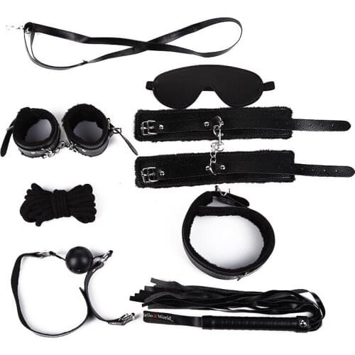 BDSM Kits Sexy Leather Plush Sex Bondage Set Handcuffs Sex Games Whip Gag Nipple Clamps Sex Toys For Couples Exotic Accessories