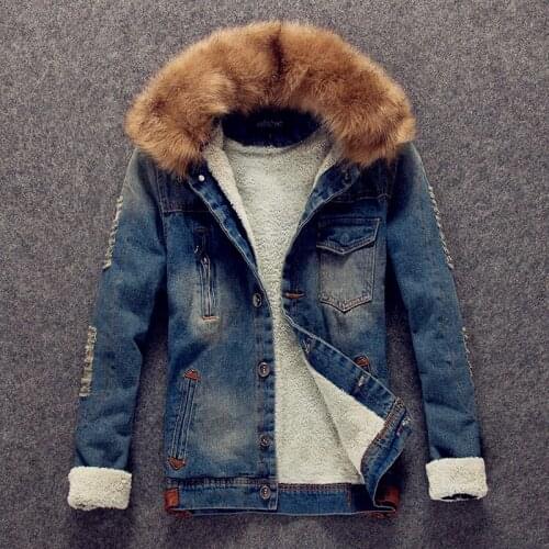 New Fur collar Men Casual Denim Jacket Winter Men Parkas Casual Denim Jacket Thick Denim Jacket high-quality