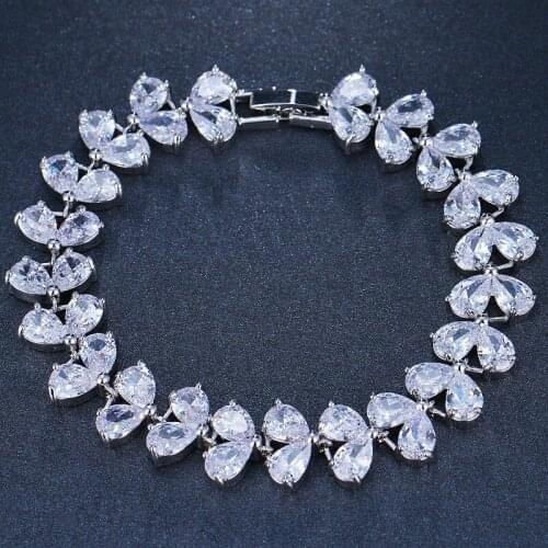 ORZTOON Vintage Water Drop Clear Zircon Bracelets for Women Fashion Unusual Leaf Bracelet Trendy Female Jewelry Gift For Guests