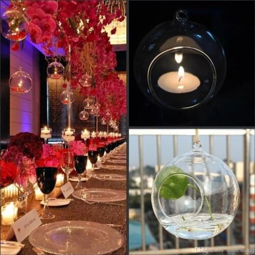 Hanging Type Spherical Glass Candle Holder For Wedding Home Furnishing Decoration Electronic Candle Optional Glass Candlestick