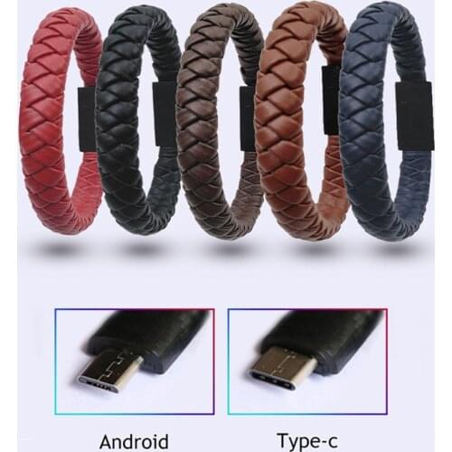 22CM Outdoor Portable Leather Mini Type-C/Micro USB Bracelet Charger Data Charging Cable Sync Cord For Huawei Xiaomi