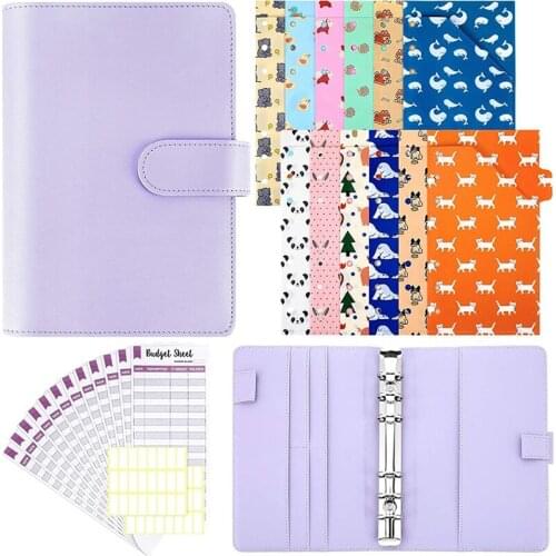 PPYY-A6 PU Leather Binder Cover Cash Budget Envelopes System Budget Planner Binder Paper Sheets and for Planner Organizer