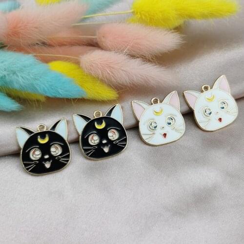 Factory Direct Sale Diy Jewelry Drip Oil Alloy Pendant Korean Bracelet Pendant Accessory Moon Cat Cartoon Head