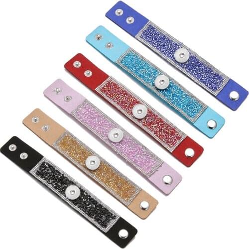 SE0222 New Colorful Fashion velvet Wide bracelets crystal&beads style snap bracelets 20cm fit 18mm snap buttons wholesale
