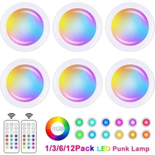 New Remote Controls LED Cabinet Lighting Wireless Color Changing LED Puck Light Closet Light Lights Stick On Lights 1/3/6/12Pack