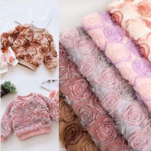 Rabbit fur cloth fabric for clothes 4cm embroidered two-color rose home textile fabric plush toy material 1Meter