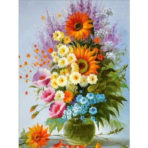 Flower Vase DIY Embroidery Cross Stitch 11CT Kits Needlework Craft Set Cotton Thread Printed Canvas Home Decoration Design