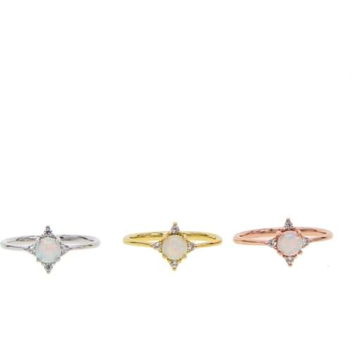 High quality wholesale white fire opal stone Clear cz single stone design simple minimal thin band simple engagement ring