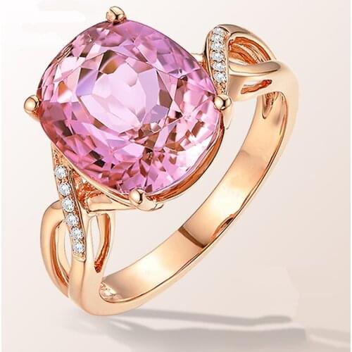 UFOORO Princess Cut Birthstone Pave Round Zircon Fashion Engagement Jewelry Graceful Pink Stone Ring For Women Wedding