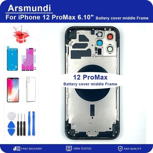 For iPhone 12 ProMax Battery Back Cover + Middle Chassis Frame + SIM Tray + Side Key Parts Housing Case No Flex Cable