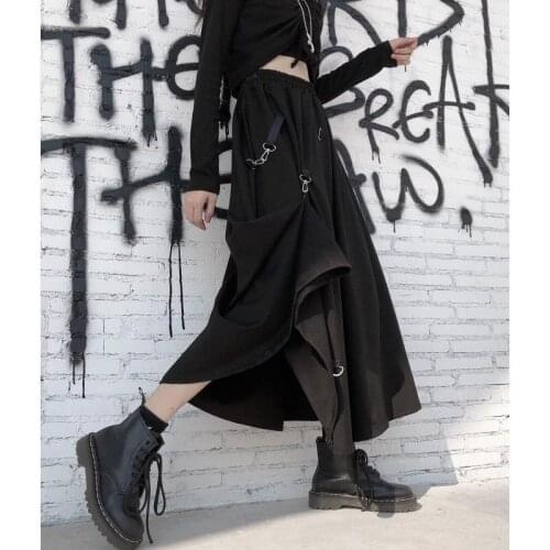 Harajuku Punk Style skirts women fashion 2020 High Waist Splicing Buckle Irregular Gothic Skirt Black womens skirts Streetwear