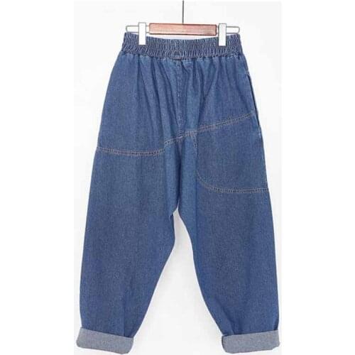 2019 Fashion Plus size XL-5XL Spring Summer Jeans Women Loose Denim Harem Pants Female Elastic waist Casual Pants Trousers G309