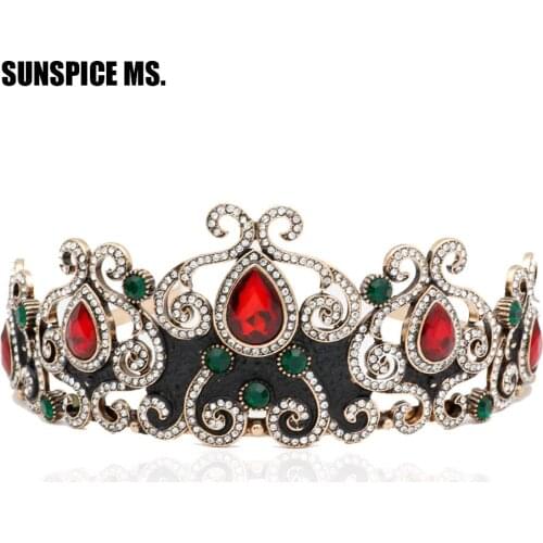 New Italy Women Vintage Tiaras Crown Antique Flower Big Red Resin Hair Jewelry Classic High-Fashion Design Bridal Wedding Bijoux