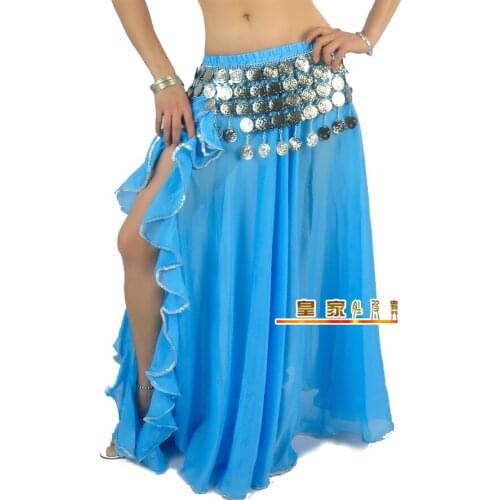 Lady Belly Dance Clothes Baru Leafroll Double Slit Dancing Skirt Chiffon Belly Dancing Skirt Women Belly Dance Costumes B-6852