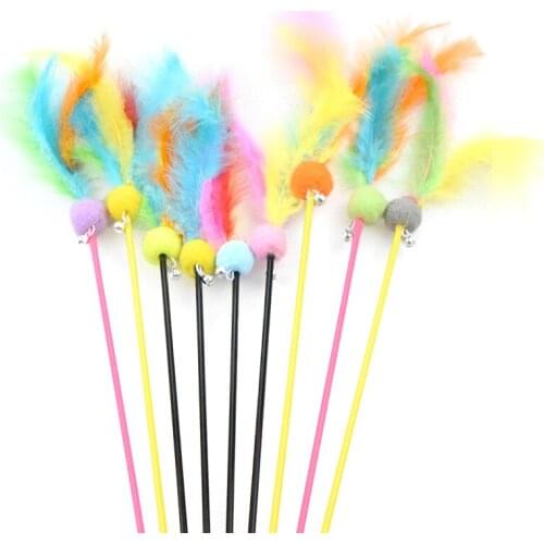 1Pcs Cat Feather Teaser Toy Anti Biting Bell Decor Cat Teaser Wand Cat Interactive Toy Pet Supplies Training Toy Random Color