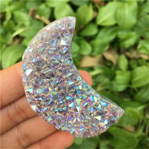 1PCS Natural moon shaped Raw Amethyst Quartz Crystal Cluster Healing Specimen Rainbow Aura Gemstone Stone Home Decor