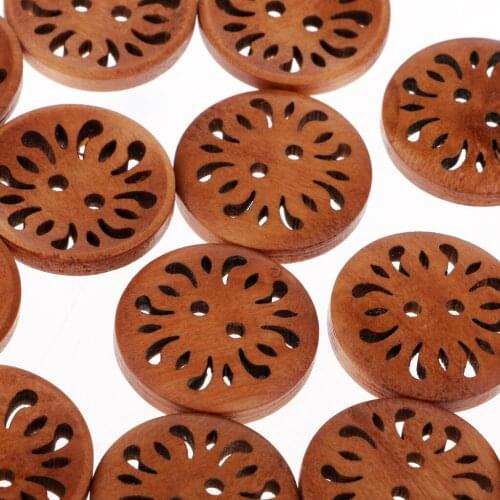 20pcs Retro Engraved Floral Pattern Wood Button 2 Holes DIY Apparel Sewing