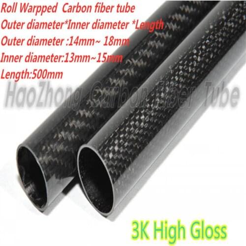 2pcs 3k Carbon Fiber Tube Length 500mm (0.5m) OD14mm 15mm 16mm 17mm 18mm (Roll Wrapped) Light Weight ,High Strength