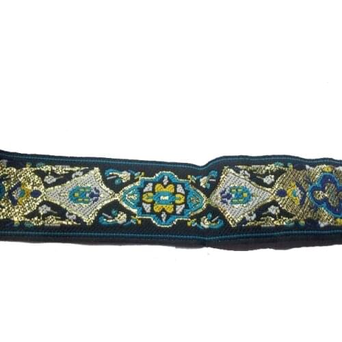 3cmx10yards High quality Blue luxury gold thread embroidery webbing lace Polyester Woven Jacquard Ribbon DIY Clothing Accessorie