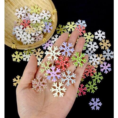 50pcs 2 Holes Colorful Wooden Snowflake Buttons For Sewing kids Clothes Accessories DIY Handmade Crafts Scrapbooking Supplies