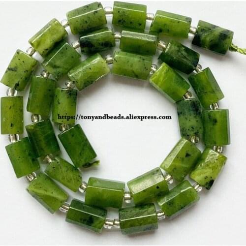 7'' Natural Faceted Canada Jades Cylinder Spacer Stone Beads For Jewelry DIY Making